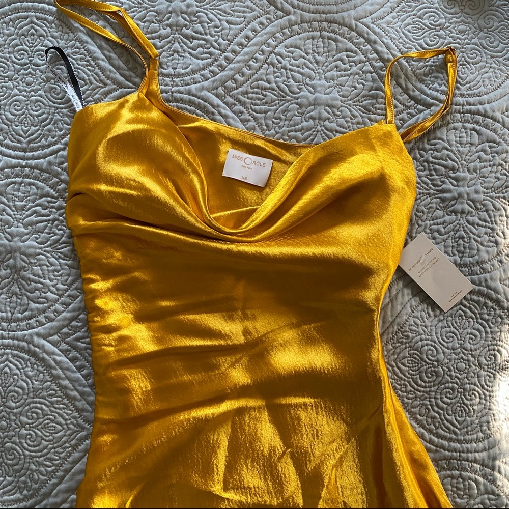 Gold Satin Side Slit Dress - Picture 4 of 9